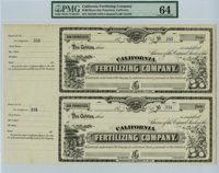 California Fertilizing Co. - Unissued Pair of Stock Certificates